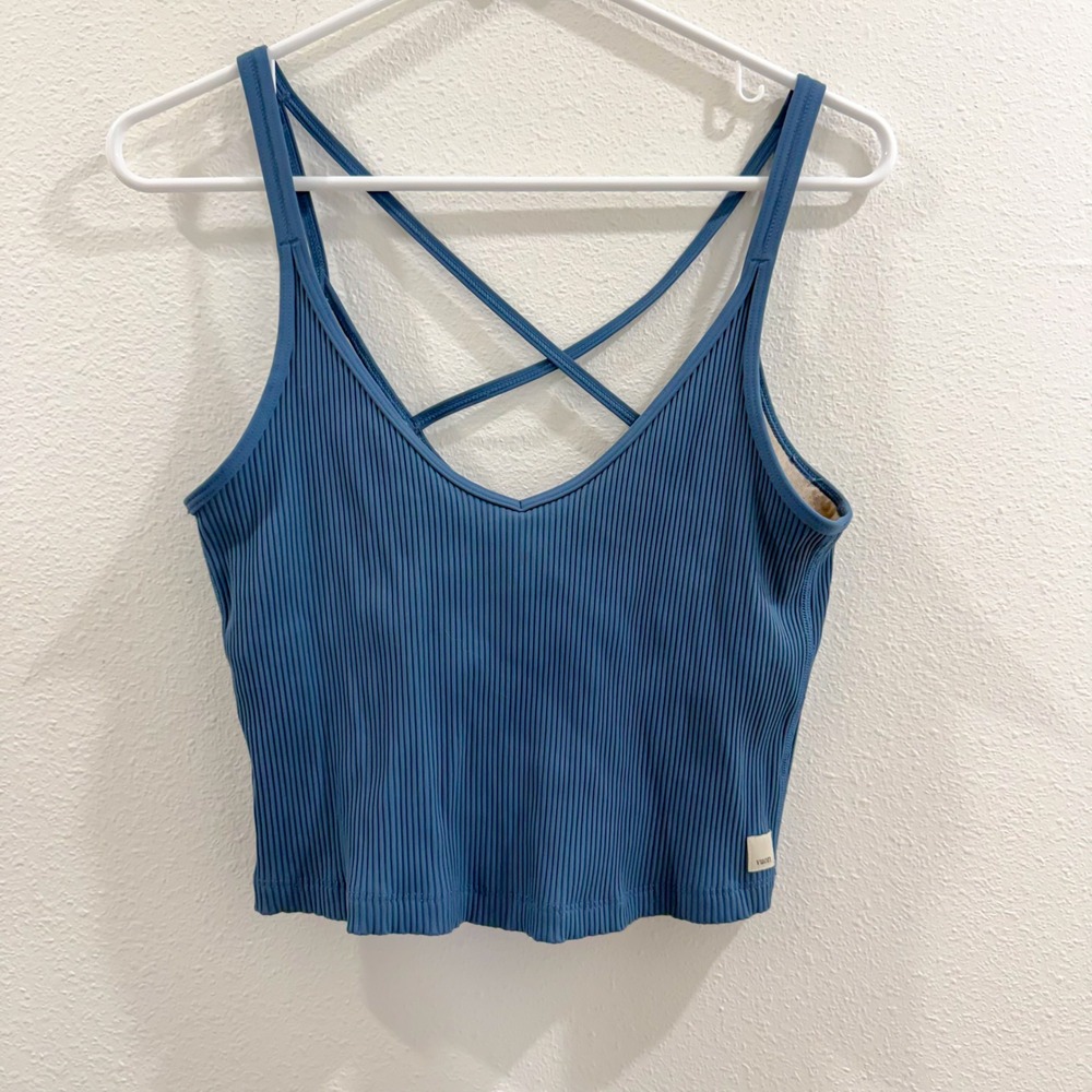 VUORI Rib Crop Tank Flint Blue Athletic Tank Yoga Hiking M